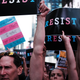 A group of protestors gathered in protest to Trumps proposed transgender military ban. Image: Getty